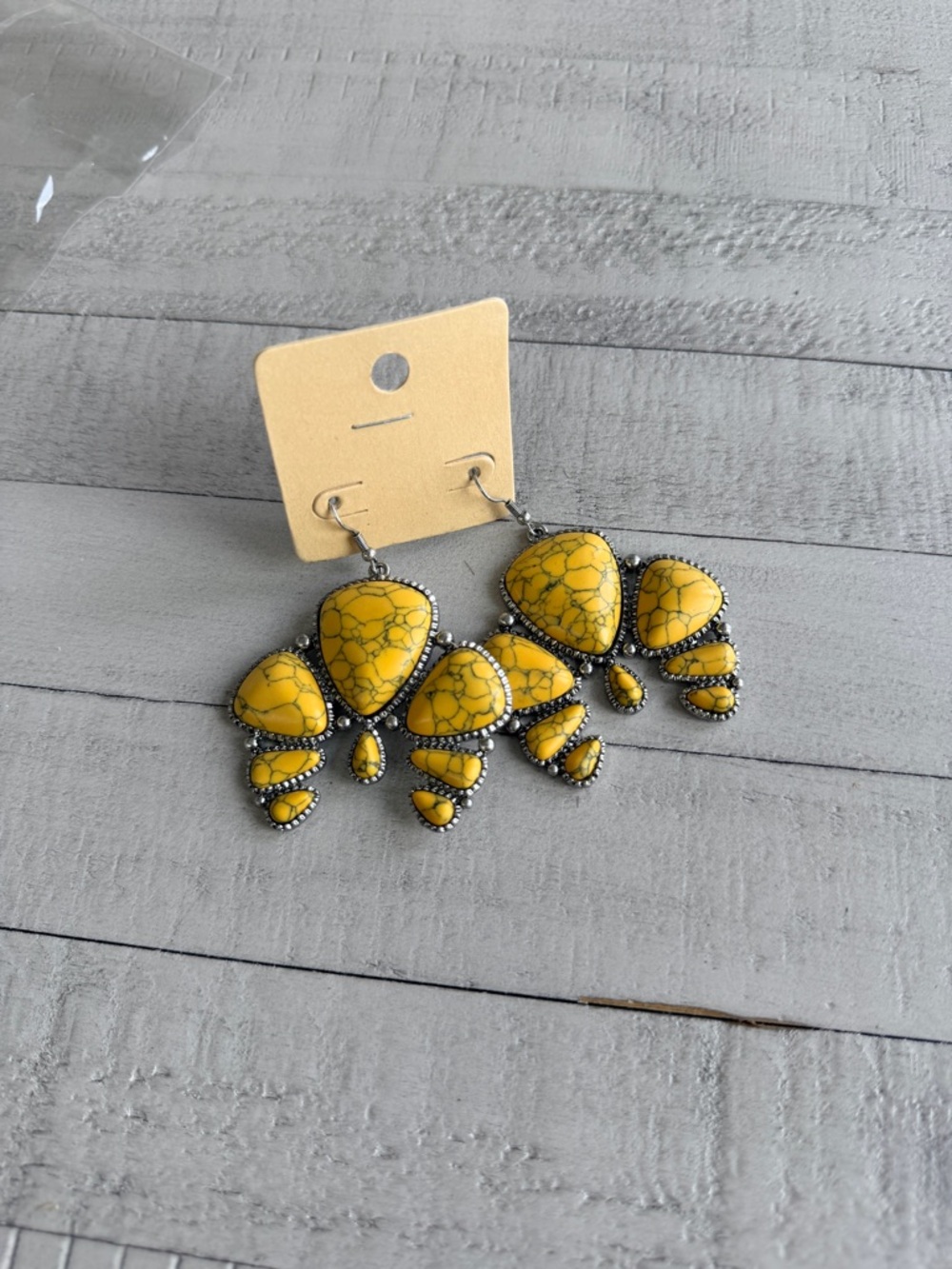 Western Fashion Yellow Stone Statement Dangle Earrings